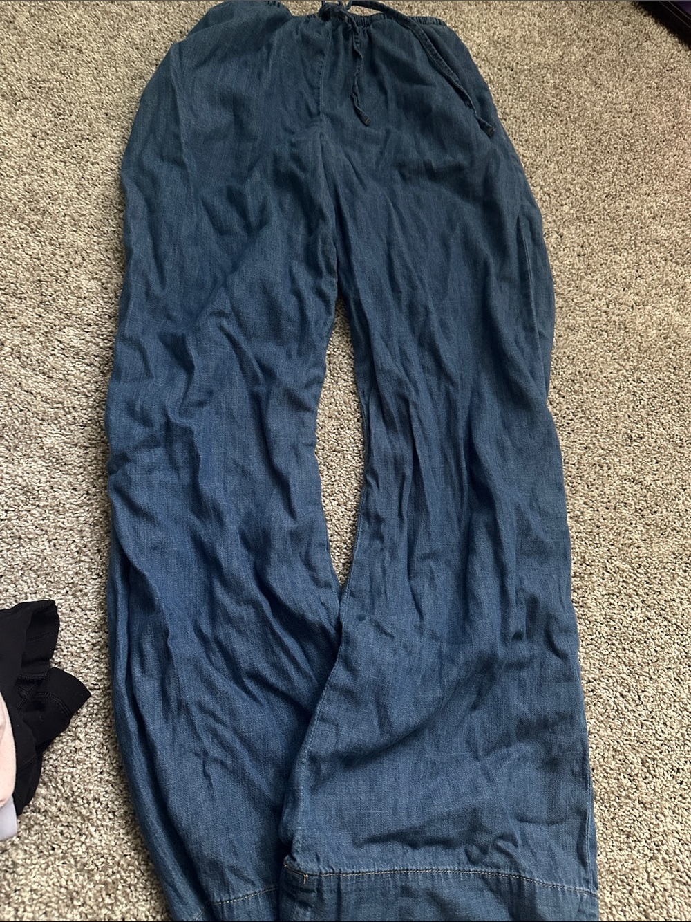Abercrombie & Fitch Wide-Leg Drawstring Jeans in Dark Blue